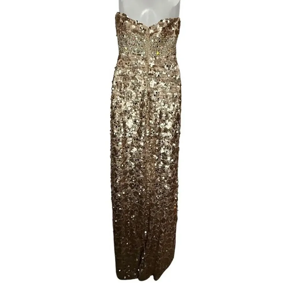 Night Moves Light Gold All Over Sequin Beaded Strapless Formal 6755 Dress Gown 4 - Picture 14 of 16